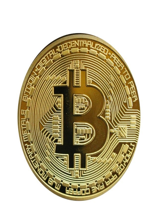 Mridshala Bitcoin with Plastic Stand and Cover, Crypto Currency Gold Colour Plated Real Metal 40MM Diameter - Image 2